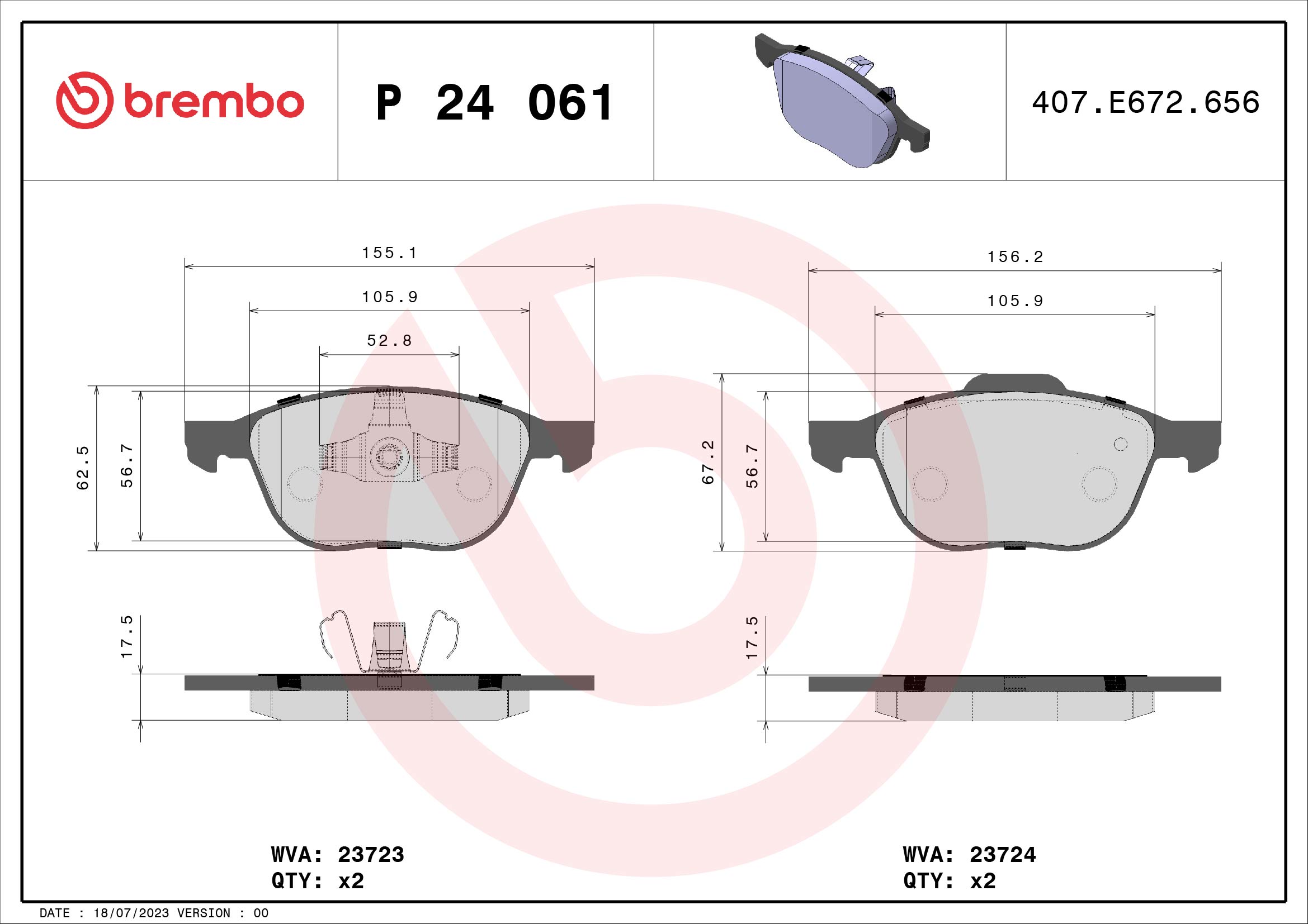 A.B.S. P 24 061 BREMBO Bremsbelagsatz, Scheibenbremse